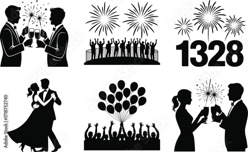 New Year Party Countdown Event Silhouette Bundle Set
