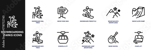Snowboarding Parks Line Icon Set