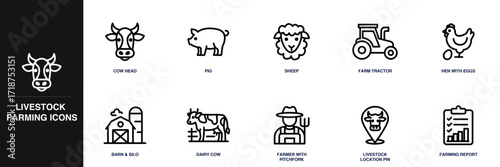 Livestock Farming Line Icon Set