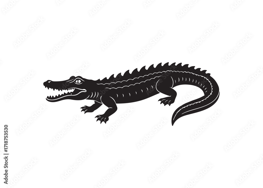 Fototapeta premium Bold silhouette of an attacking alligator crocodile with open jaws.