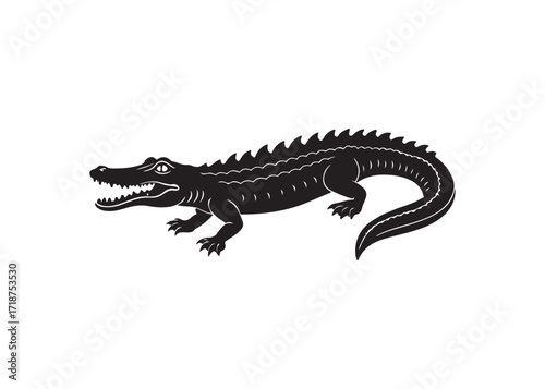 Bold silhouette of an attacking alligator crocodile with open jaws.