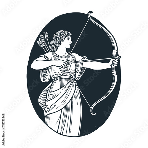 Artemis – Black and White Icon Vector and Illustration	