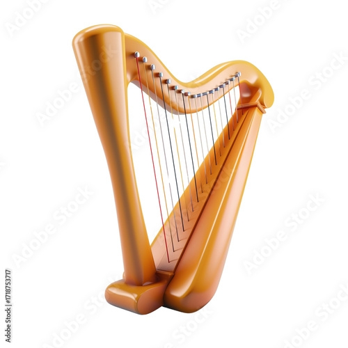 3D Render of Golden Harp Isolated on Transparent Background