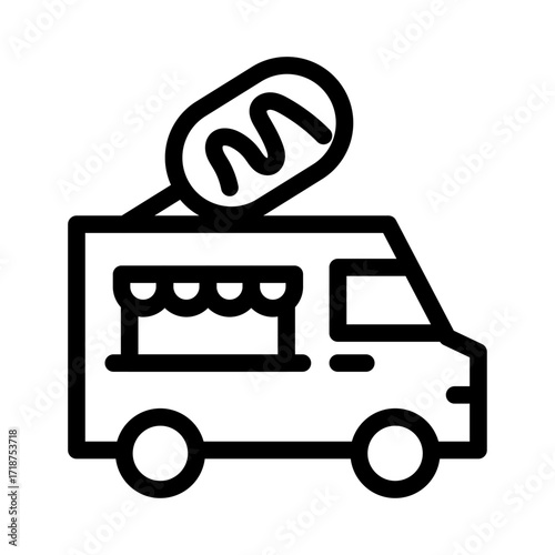 Hot Dog Truck Line Icon of Food Trucks Icon Set