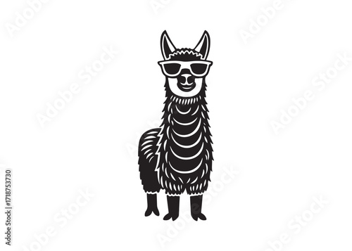 Funny llama silhouette vector wearing sunglasses, trendy alpaca animal artwork.