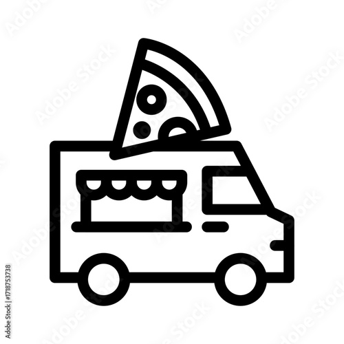 Pizza Slice Truck Line Icon of Food Trucks Icon Set