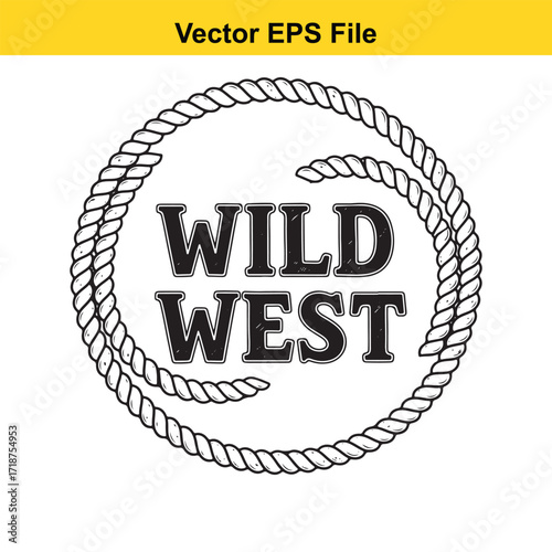Wild west text inside a rope circle, isolated on white background