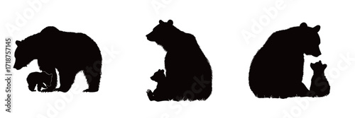A series of bear silhouettes depicts a mother bear interacting with her playful cubs. The gentle bond captures a beautiful moment in the wild.