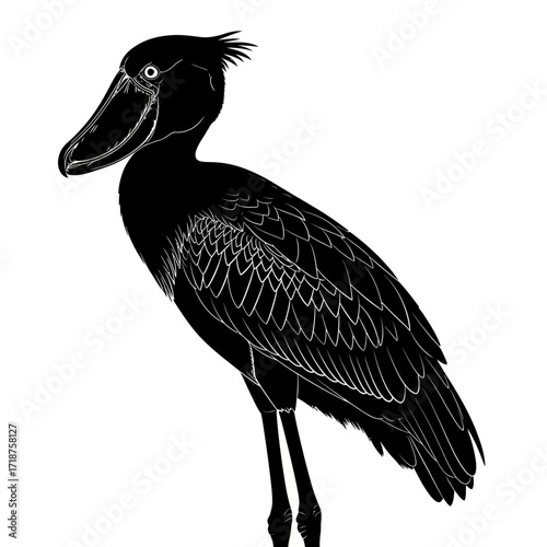 Shoebill bird silhouette isolated on white background