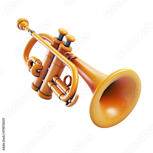 3D Render of Golden Trumpet Isolated on Transparent Background
