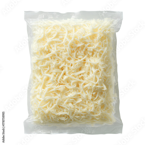 Pack of shredded mozzarella cheese, transparent background