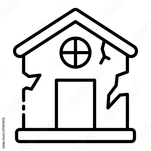 damage house icon showing broken building in disaster or renovation