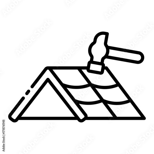 roof replacement icon showing house renovation with roofing work