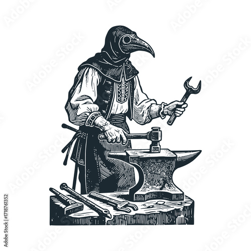Medieval Plague Doctor as blacksmith