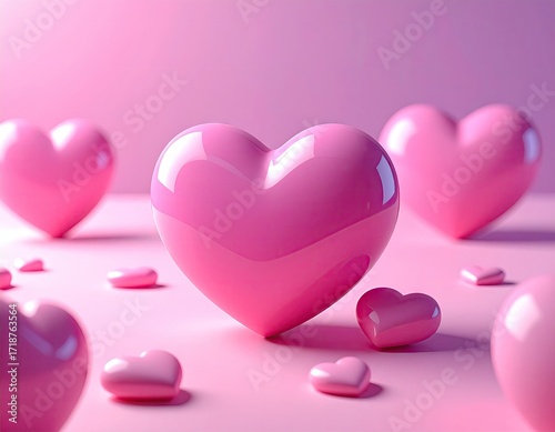 Pink hearts scattered on a soft pink surface