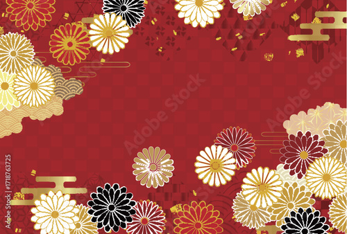 菊　和柄　年賀状　背景	