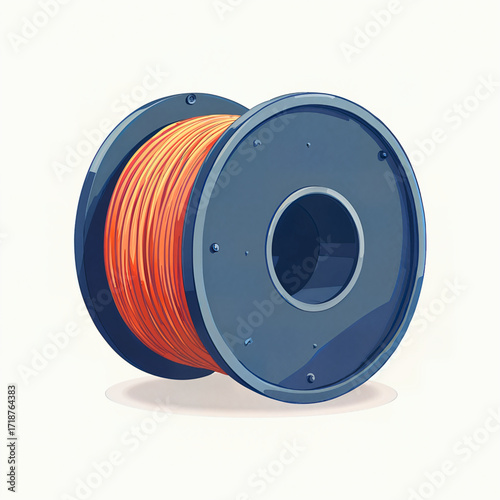 Bright Orange 3D Printer Filament Spool Illustration for Innovative Additive Manufacturing and Creative Prototyping Projects