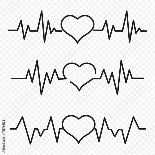 Heartbeat line with shape of heart. Healthy electrocardiogram or ECG. One pulse line. Beautiful health cardiogram infographic. Flat healthcare rate design icon. Medical vector illustration.