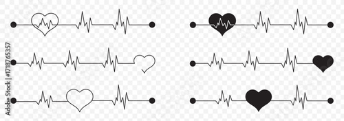 Heartbeat, vector rhythm with heart one line, love and inspiration for Valentine day