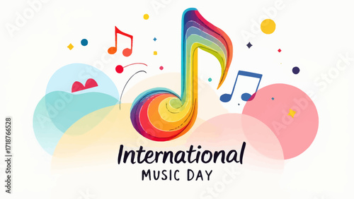 Colorful Music Note Celebrating International Music Day with Festive Design Elements