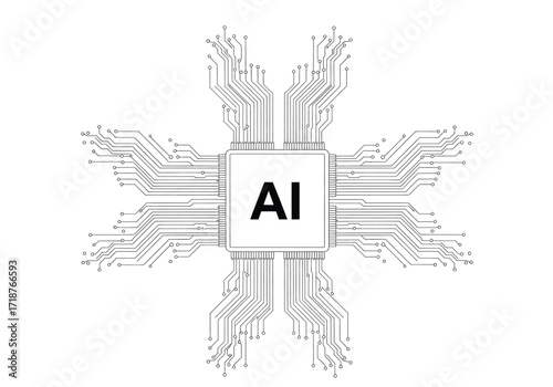 Vector illustration of illustration of ai chip with circuit board pattern