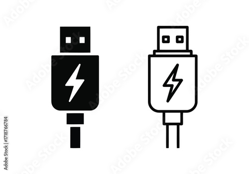 Vector illustration of illustration of usb charging cable icon with lightning bolt