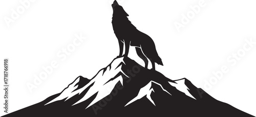 Silhouette of a wolf howling at the moon from atop a mountain, representing freedom, wilderness, and the untamed spirit of nature