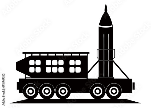 Mobile space launch vehicle black vector silhouette on white background