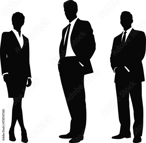 Business team silhouette of man and woman in formal suit, corporate group standing confident, office professionals concept, leadership teamwork success