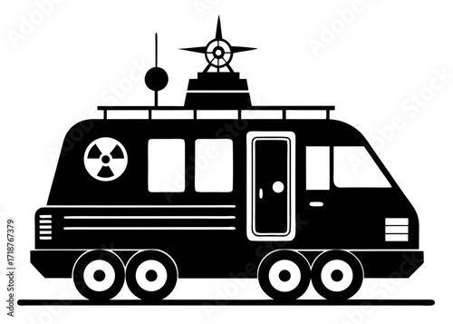 Nuclear command vehicle black vector silhouette on white background