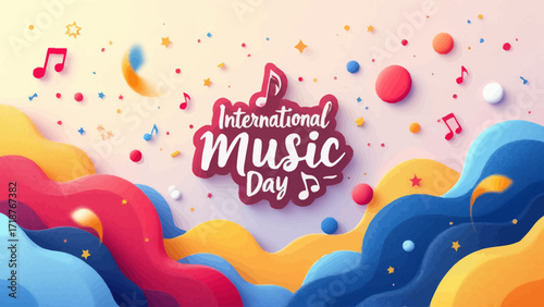 Celebrate International Music Day with Colorful Waves and Notes