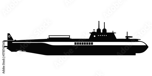 Nuclear submarine black vector silhouette on white background