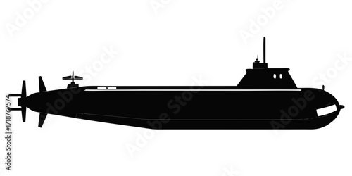 Ballistic missile submarine black vector silhouette on white background