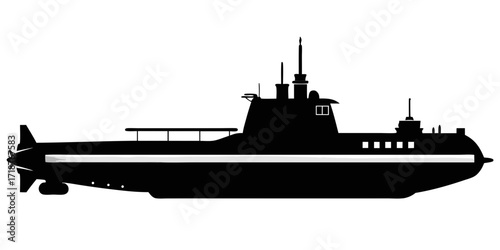 Attack submarine black vector silhouette on white background