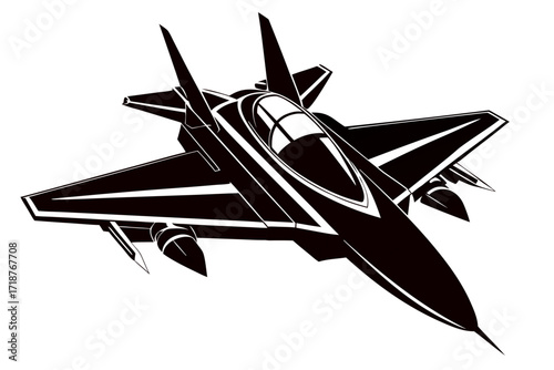 Supersonic fighter black vector silhouette on white background