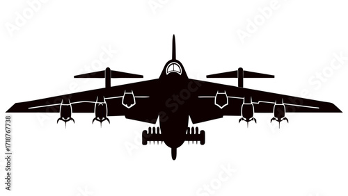 Strategic bomber black vector silhouette on white background