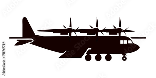 Cargo plane black vector silhouette on white background