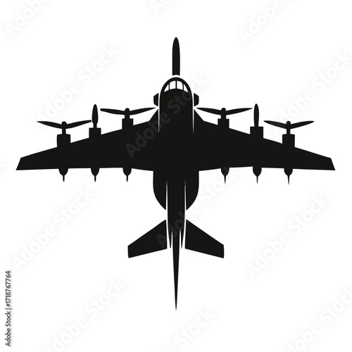 Reconnaissance plane black vector silhouette on white background