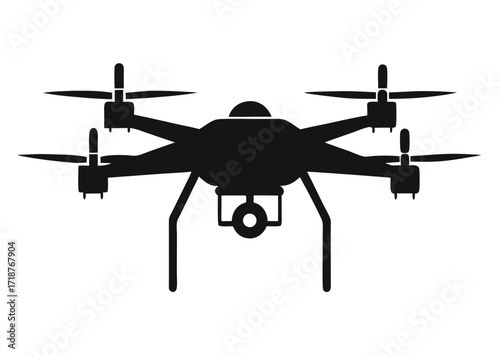 Surveillance drone black vector silhouette on white background