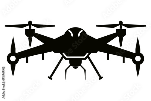 Combat drone black vector silhouette on white background