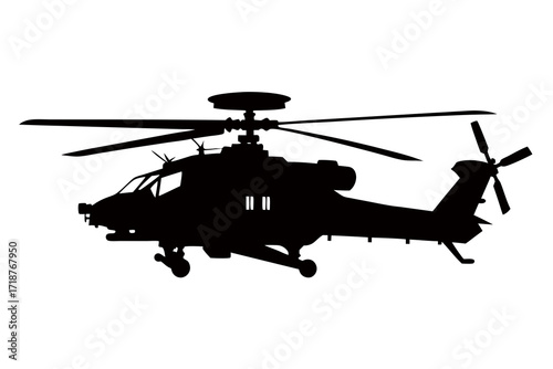 Attack helicopter black vector silhouette on white background