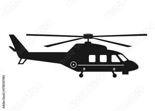Transport helicopter black vector silhouette on white background