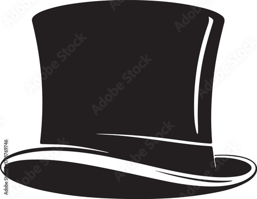 Minimalist Black Top Hat Illustration in Silhouette on White Background