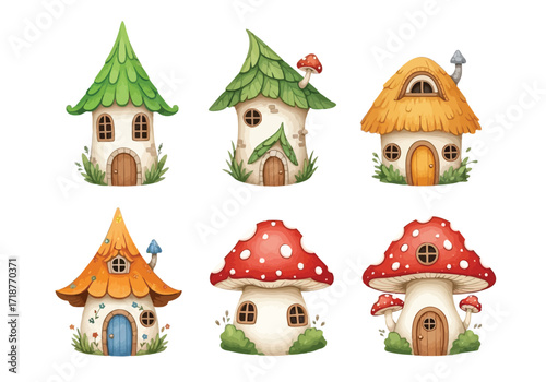 Vector illustration of illustration of fairy tale mushroom houses