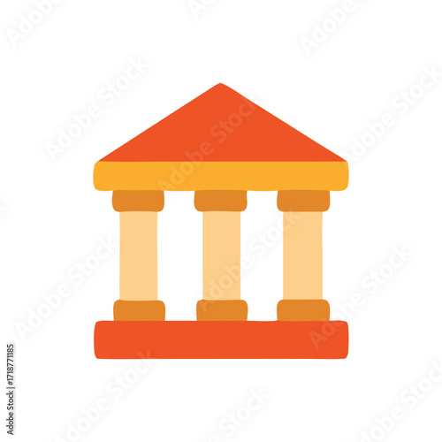 Architectural structure architectural structure showcases a buildings three columns and vibrant orange roof in striking detail.