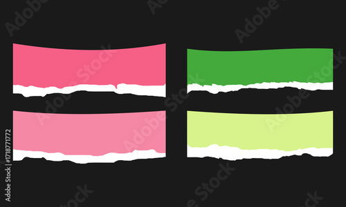 Colorful torn paper strips on dark background for scrapbooking and banners