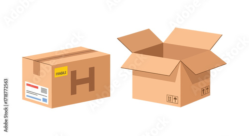 Vector illustration of illustration of cardboard boxes for shipping and moving isolated on white
