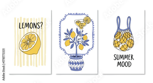 Vibrant lemon illustrations evoke summer refreshment and citrus zest, perfect for bright, cheerful decor and seasonal marketing campaigns