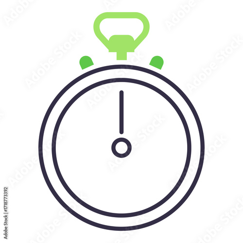 Simple stopwatch icon with green handle. Timekeeping concept. Useful for various activities such as sports, cooking, or studying