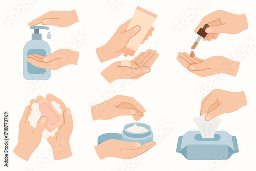 Flat Hygiene and Skincare Hand Icon Collection in Pastel Minimal Style